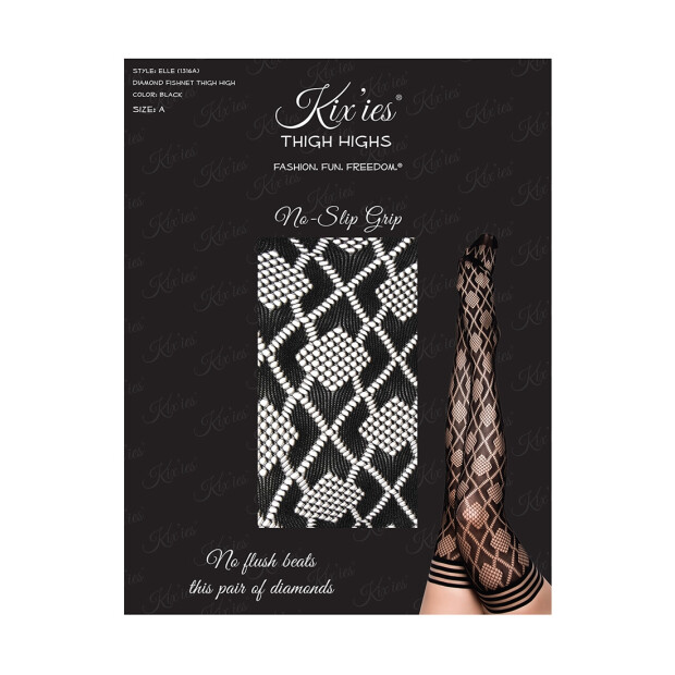 Kixies Elle halterlose Strümpfe Rauten Muster schwarz S - XL