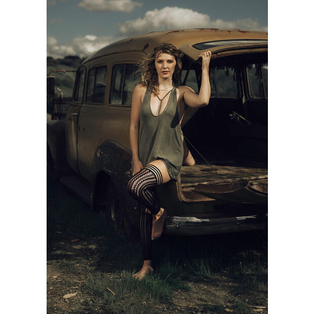 Kixies Lindsay halterlose Beinstulpen gemustert schwarz S - XL