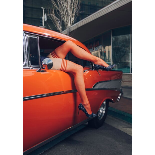 Kixies Sandra halterlose Netz-Strümpfe rot S - XL