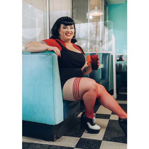 Kixies Sandra halterlose Netz-Strümpfe rot S - XL