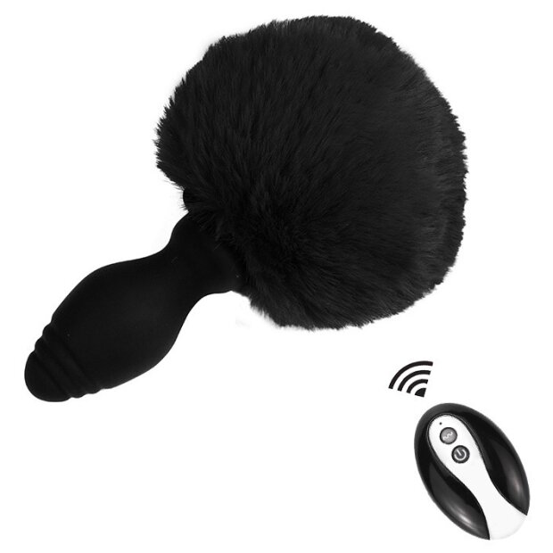 Kinky Puppy Tailyvibe Vibrating Plug with Pompon 6.5 x 3.1 cm Black