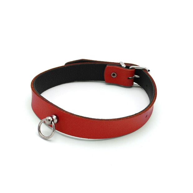 Kiotos Leather Collar Mini O-Ring Red