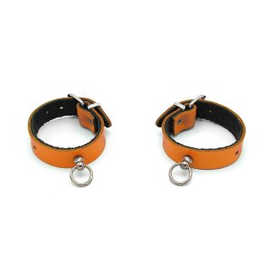 Kiotos Leather Handcuffs Mini O-Ring Orange