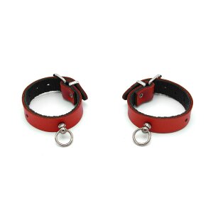 Kiotos Leather Handcuffs Mini O-Ring Red