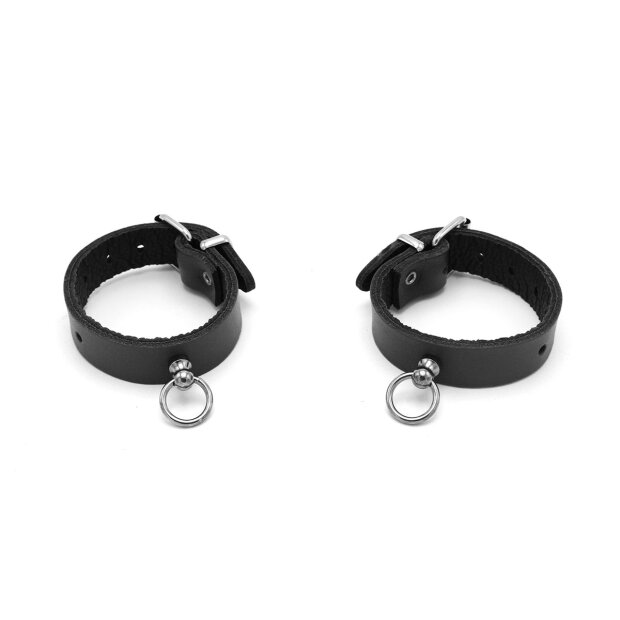 Kiotos Leather Handcuffs Mini O-Ring Black