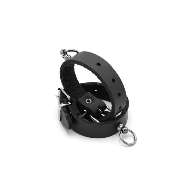 Kiotos Leather Handcuffs Mini O-Ring Black