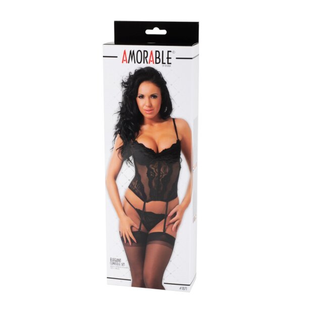 Amorable by Rimba Camisole with G-string and Stockings Black M