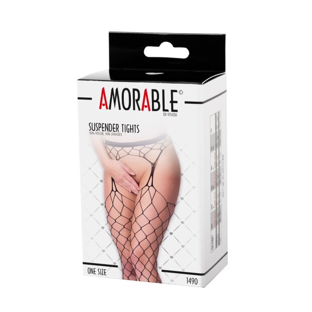 Amorable by Rimba Pantyhose with Suspenders One size Black