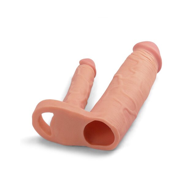 LoveToy Double Penis Sleeve 20 cm Beige