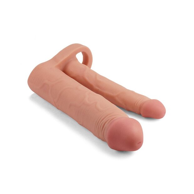 LoveToy Double Penis Sleeve 20 cm Beige