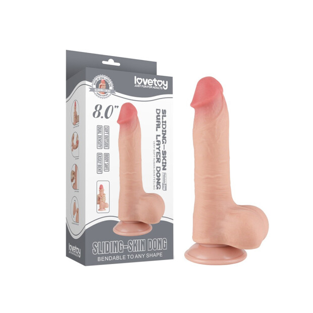 LoveToy - Sliding Skin Dildo 20 cm (Ø 3.9 cm) - Nude