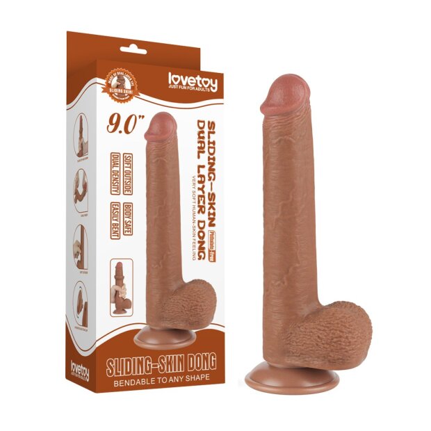 LoveToy - Sliding Skin Dildo 22 cm (Ø 3.7 cm) - Brown