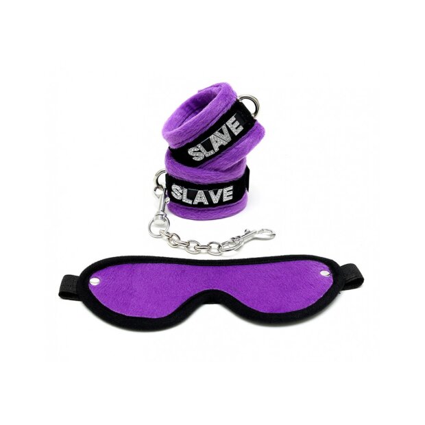 Rimba Soft Bondage Set SLAVE Purple/Black 3 Pieces