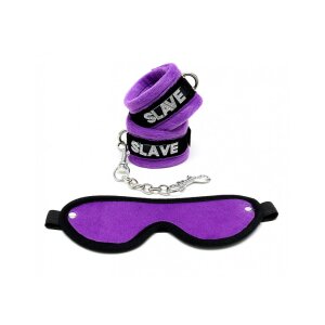Rimba Soft Bondage Set SLAVE Purple/Black 3 Pieces