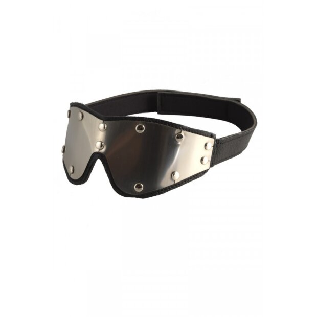 Rimba Leather and Metal Eye Mask Silver Black