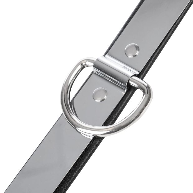 Rimba Leder Halsband mit Vorhängeschloss Silber Schwarz