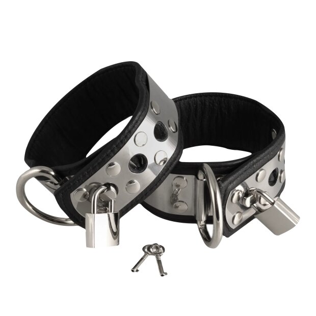 Rimba Menottes de Chevilles en Cuir avec Cadenas Argent Noir
