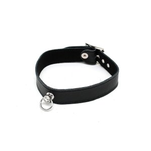 Rimba Schlichtes Halsband mit Ring Schwarz S-M
