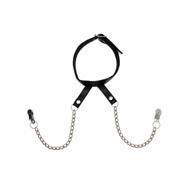 Rimba Collier avec pinces à seins sur chaînes Argent Noir