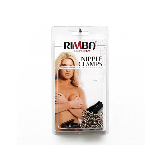 Rimba Breast Clamps with Chain Silver Black 2 Pieces