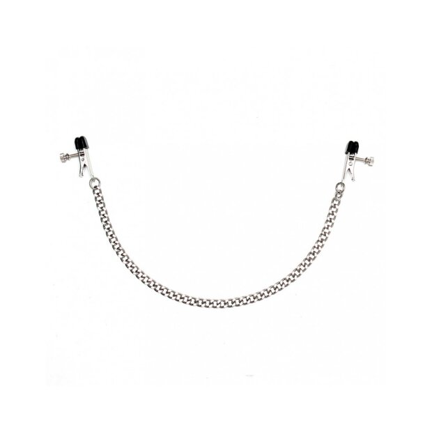 Rimba Nippelklemmen mit Kette Schwarz Silber 2 Stück