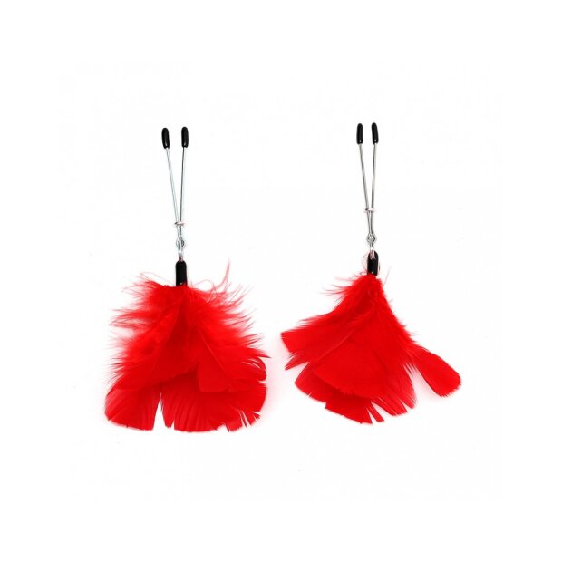 Rimba Nipple Clamps with Feathers Red Silver 2 Pieces