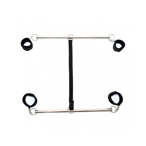 Rimba Spreizstange mit weichen Fesseln Schwarz Silber 50 cm