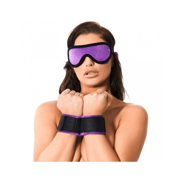 Rimba Menottes de bondage souple avec masque Violet Noir
