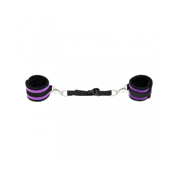 Rimba Soft Bondage Ankle Cuffs with Spreader Strap Purple Black