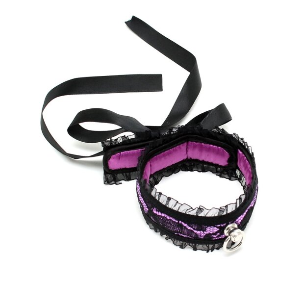 Rimba Satin Look Collar with O-Ring Purple Black One Size