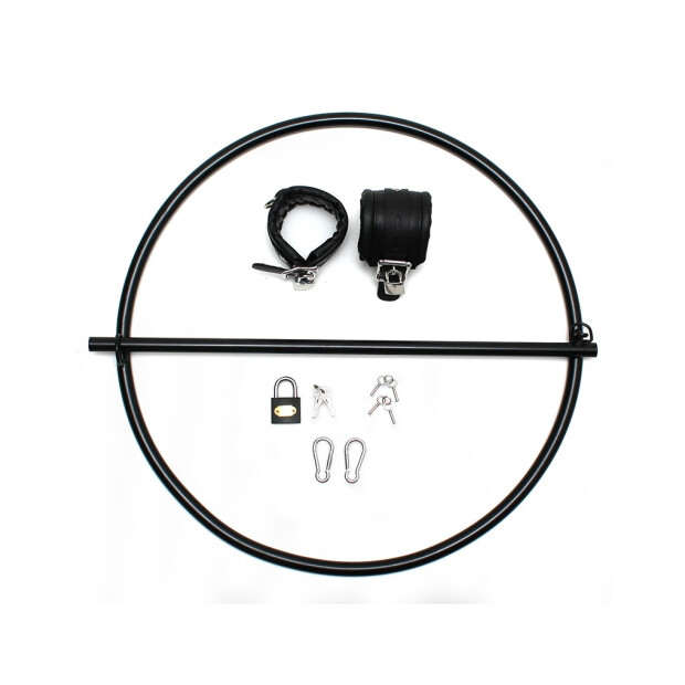 Rimba Restraint Ring with leather cuffs and padlock