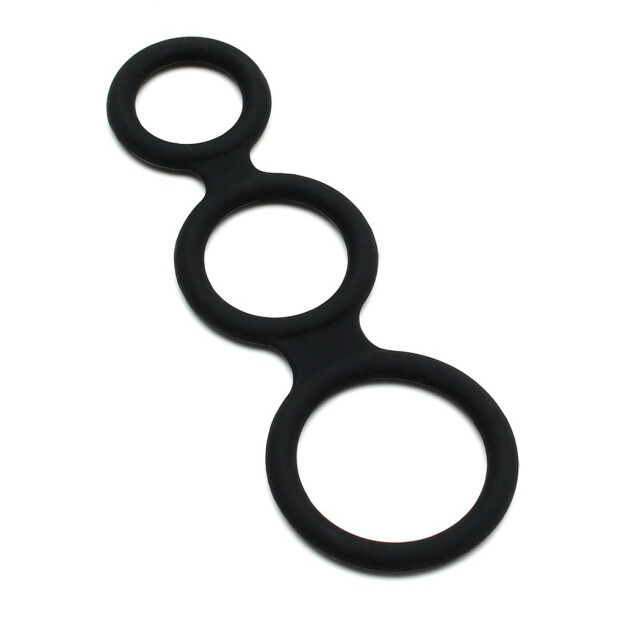 Rimba Latex Play - Triple Cock Ring - Black