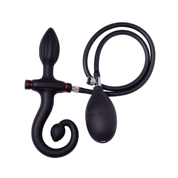 Rimba Latex Play - Inflatable Anal Plug with Handle and Pump - Black