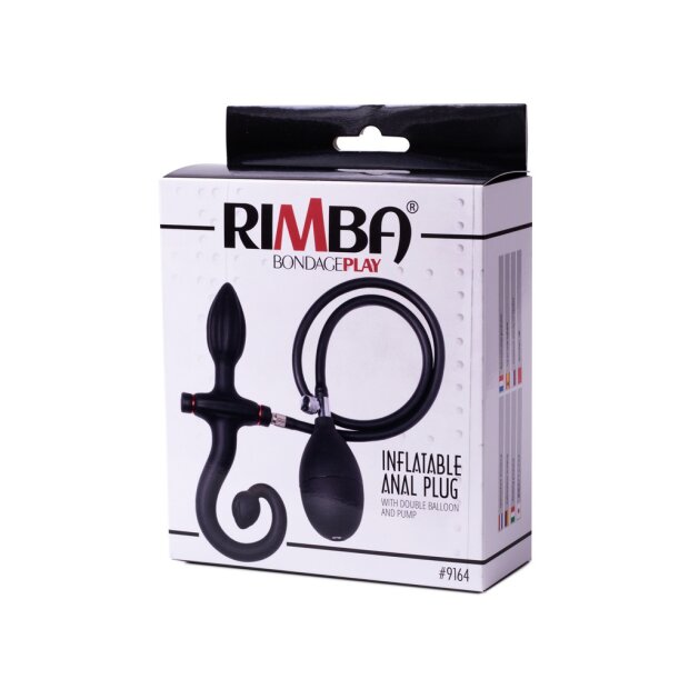 Rimba Latex Play - Inflatable Anal Plug with Handle and Pump - Black
