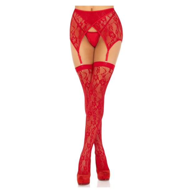 Leg Avenue Lace thigh highs & garterbelt rouge O/S