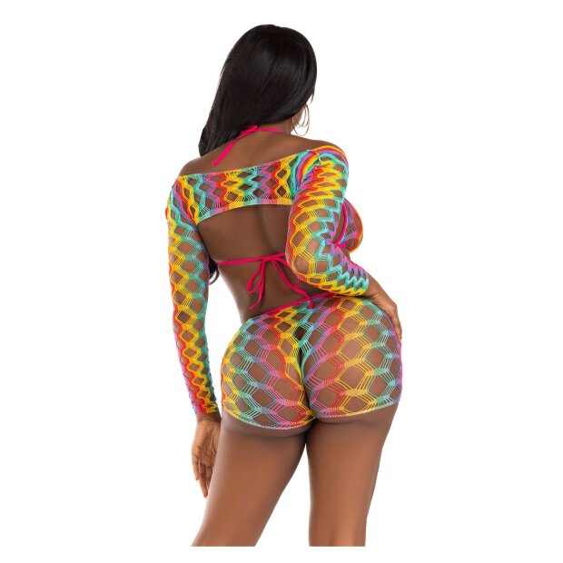 Leg Avenue Rainbow top, shrug & shorts O/S