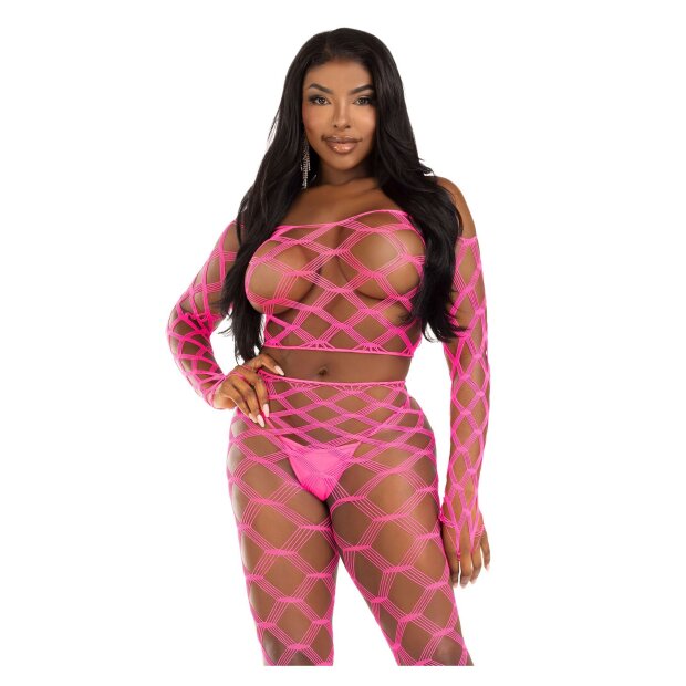 Leg Avenue Net crop top & footless tights pink O/S