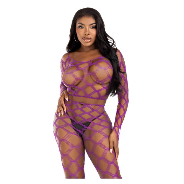 Leg Avenue Net crop top & footless tights violett O/S