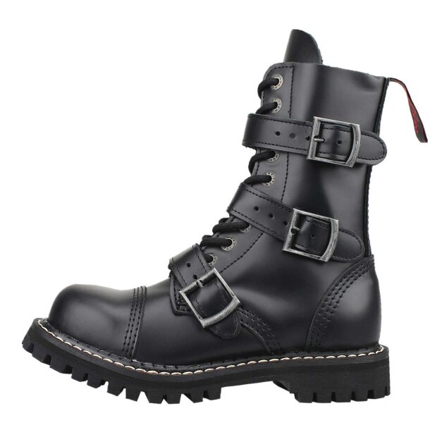 OUTLET Angry Itch 10-Loch 3-Buckle Leder Stiefel Schwarz Größe 47