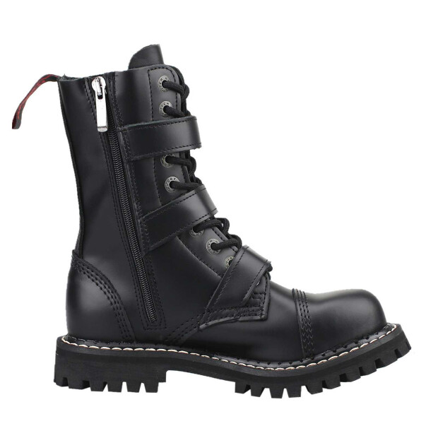 OUTLET Angry Itch 10-Loch 3-Buckle Leder Stiefel Schwarz Größe 47