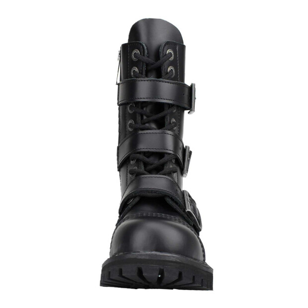 OUTLET Angry Itch 10-Loch 3-Buckle Leder Stiefel Schwarz Größe 47