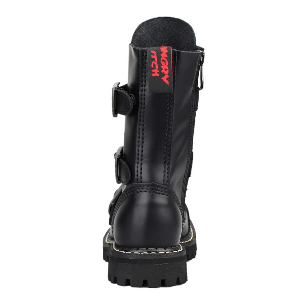 OUTLET Angry Itch 10-Loch 3-Buckle Leder Stiefel Schwarz Größe 47