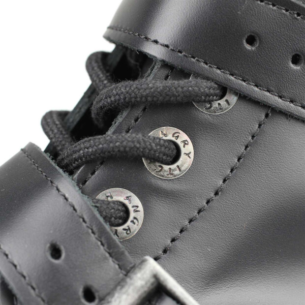 OUTLET Angry Itch 10-Loch 3-Buckle Leder Stiefel Schwarz Größe 47