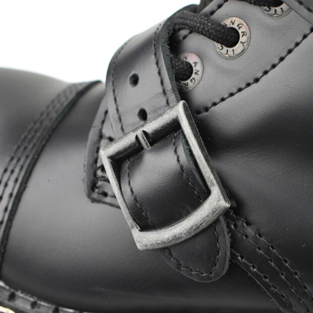 OUTLET Angry Itch 10-Loch 3-Buckle Leder Stiefel Schwarz Größe 47