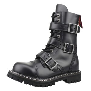 Angry Itch 10-Loch 3-Buckle Leder Stiefel Schwarz...