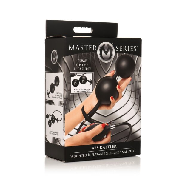 XR Brands Ass Rattler - Plug anal en silicone gonflable et lesté - Noir