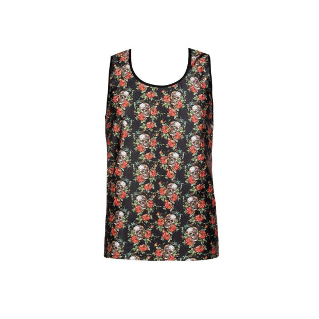 ANAIS Men Power Top with red roses and skulls black S