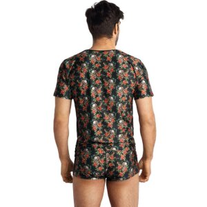 ANAIS Men Power T-Shirt with red roses and skulls black S