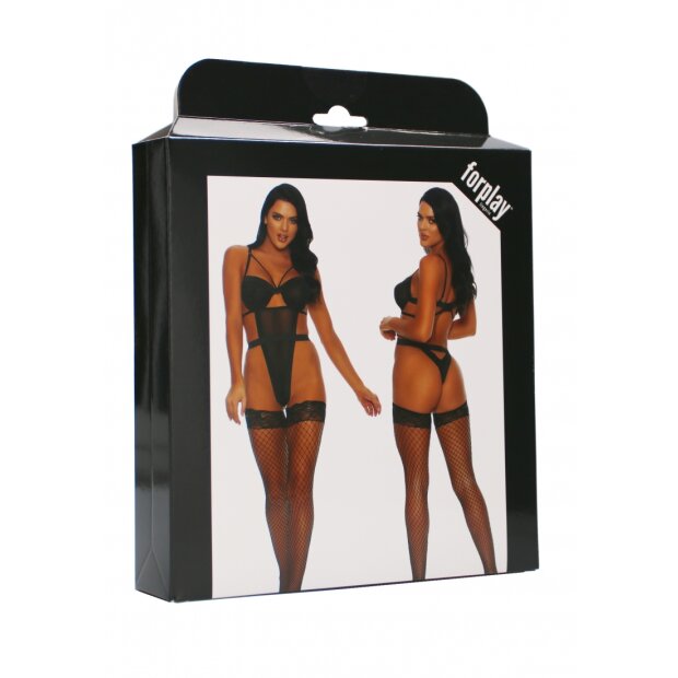 Forplay Caught My Heart Netz BH und Strapsstring schwarz S - XL