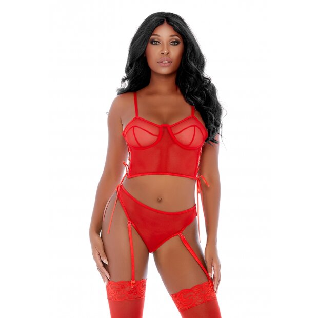 Forplay Ring Me Up Bustier Bra Set red S